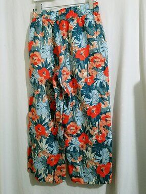 C&C California Linen Wide Leg Pants Tropical Floral Elastic Waist Size Medium